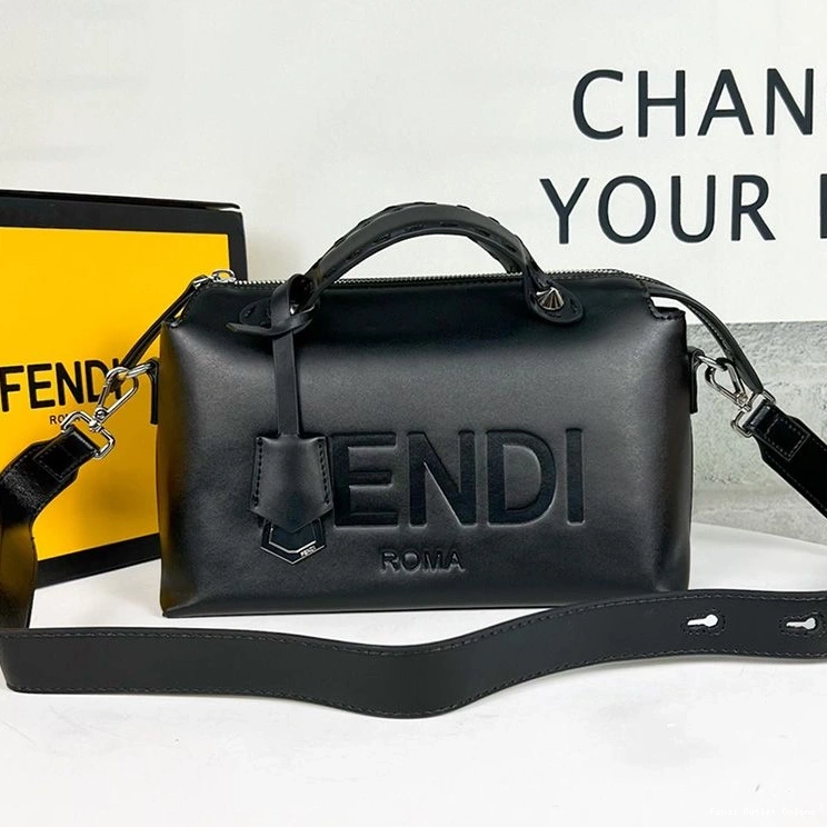 Cheap Black The ROMA Fendi Boston In Medium Bag Leather By Calf Logo Way 0728